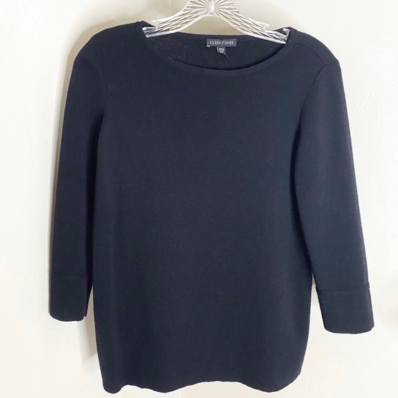 Eileen Fisher Tops - Eileen Fisher 100% Wool Black Knitted Blouse XXS